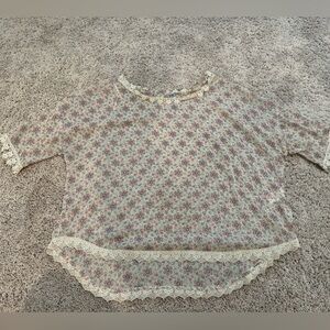 Free People Floral Semisheer Blouse